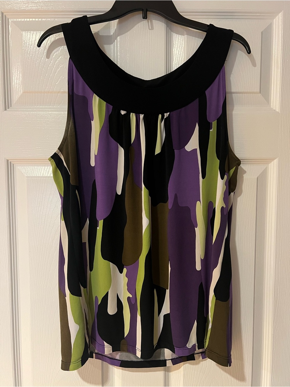 Alfani Abstract Print Sleeveless Top in Purple, Green and Black
